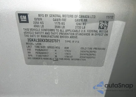 2013 GMC Terrain Sle-2 from USA, damaged, VIN 2GKALSEKXD6207871